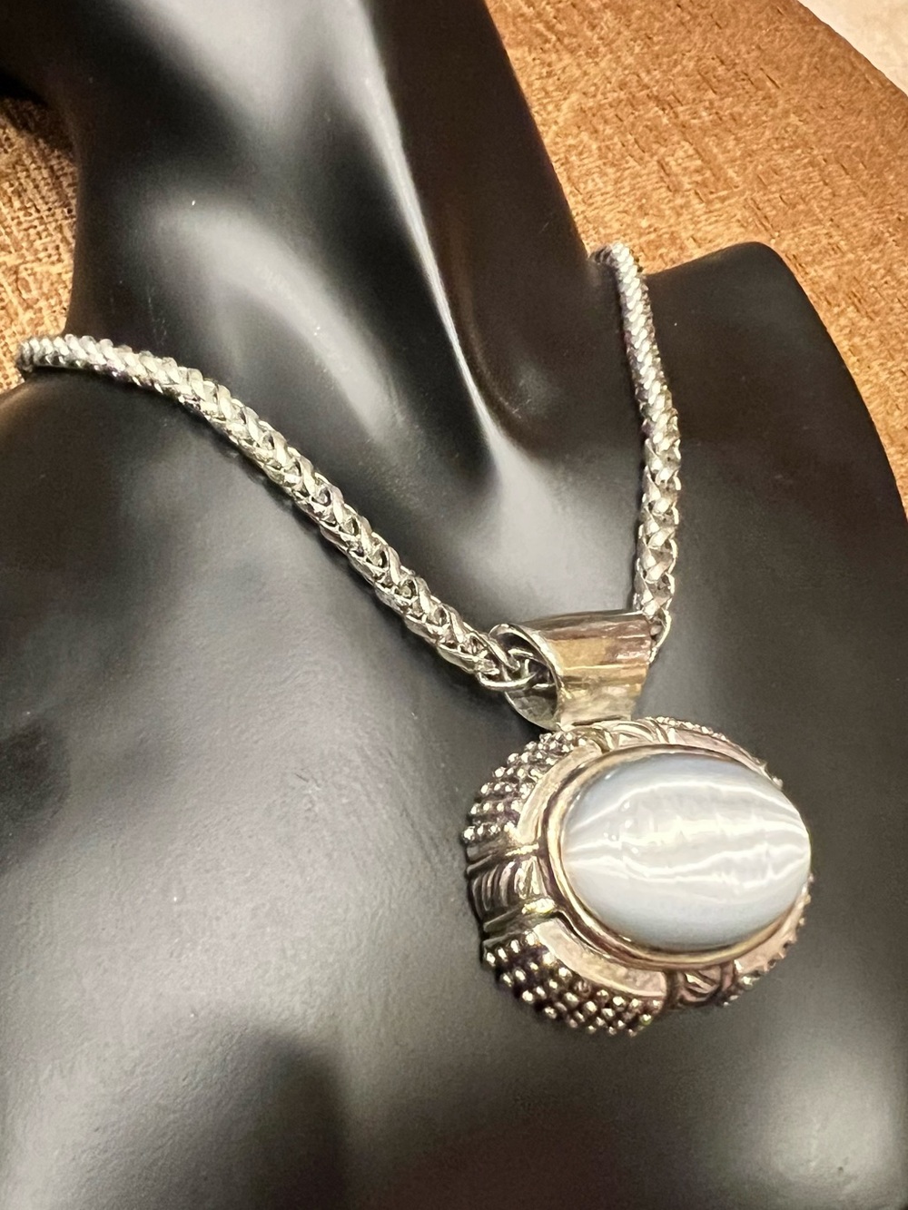 Silver Blue Lace Agate Pendant Necklace